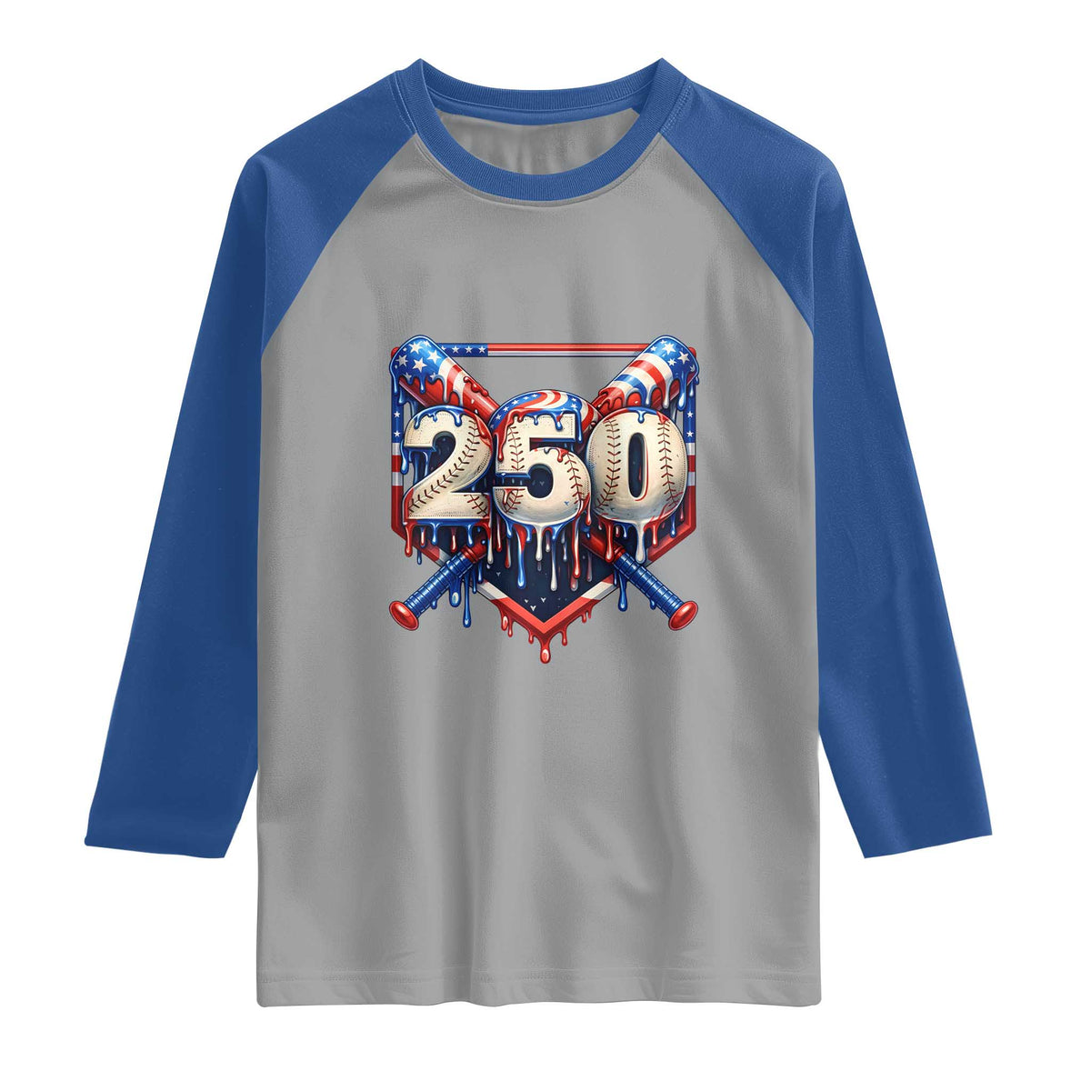 Patriotic Baseball Drip Raglan Shirt USA 250th Anniversary Gift TS12 Sport Gray Royal Print Your Wear
