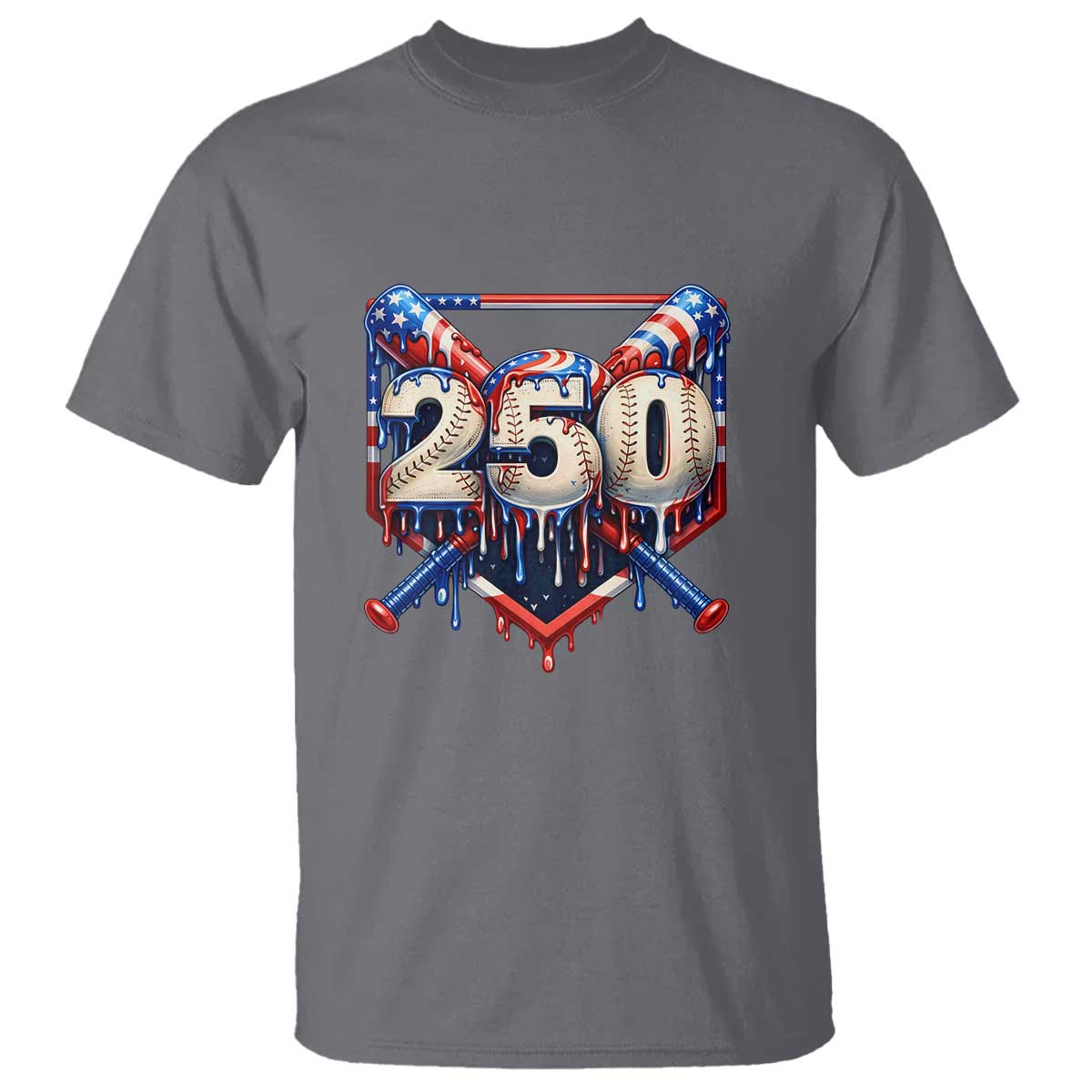 Patriotic Baseball Drip T Shirt USA 250th Anniversary Gift TS12 Charcoal Print Your Wear