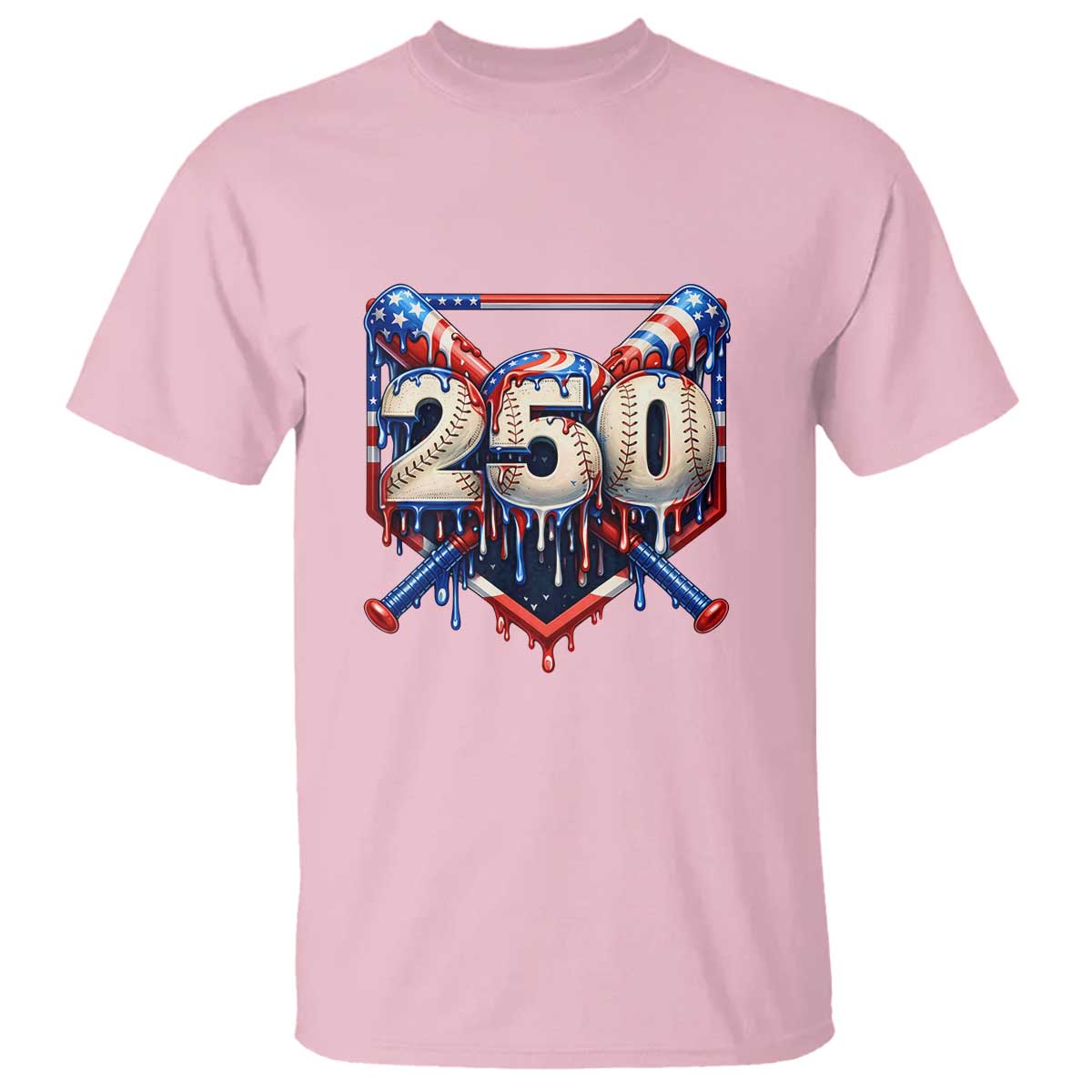 Patriotic Baseball Drip T Shirt USA 250th Anniversary Gift TS12 Light Pink Print Your Wear