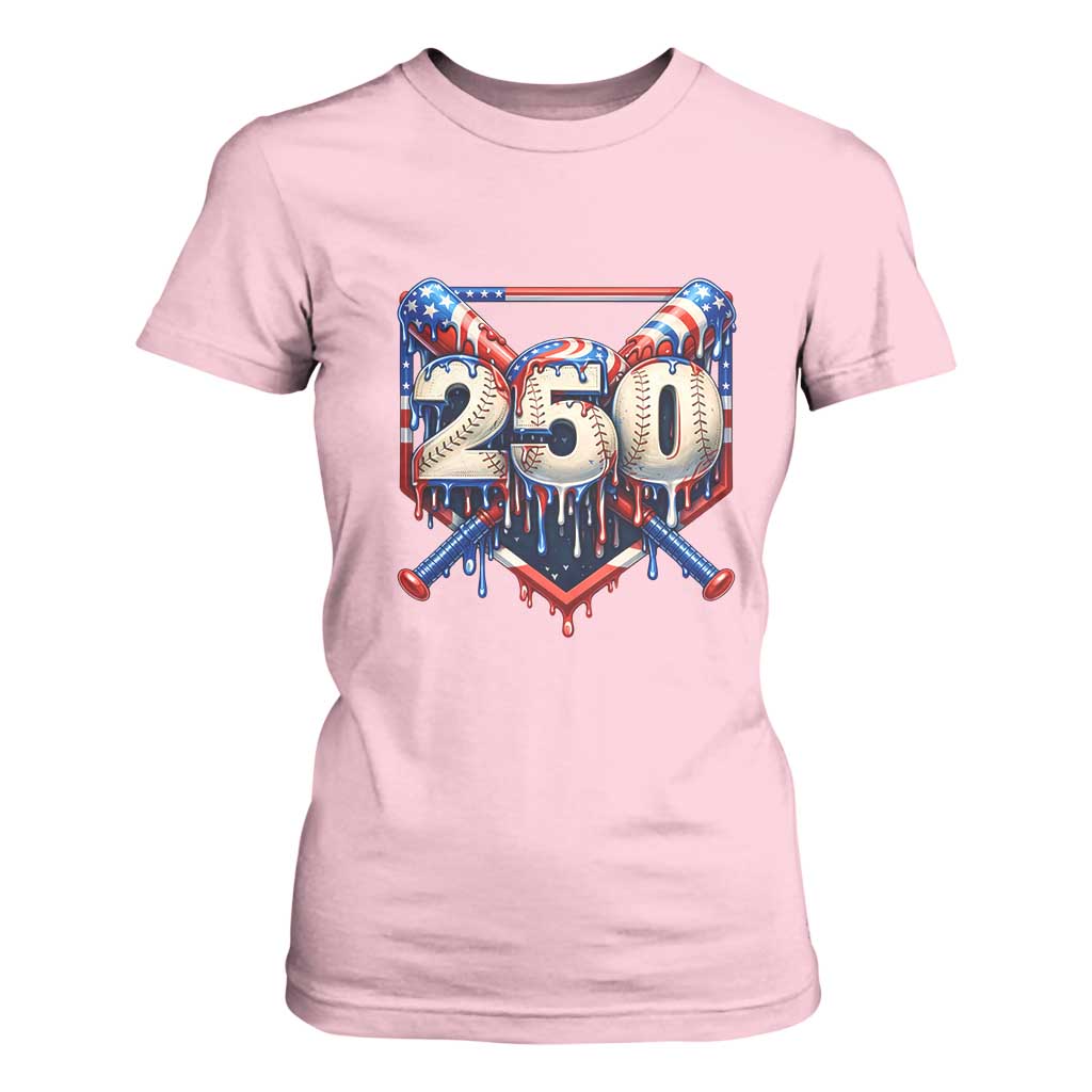 Patriotic Baseball Drip T Shirt For Women USA 250th Anniversary Gift TS12 Light Pink Print Your Wear