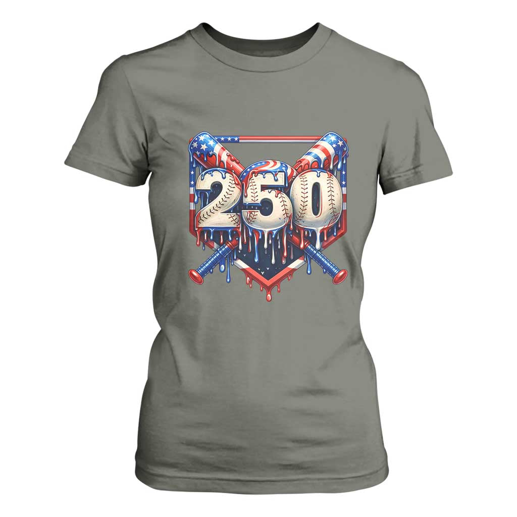 Patriotic Baseball Drip T Shirt For Women USA 250th Anniversary Gift TS12 Military Green Print Your Wear