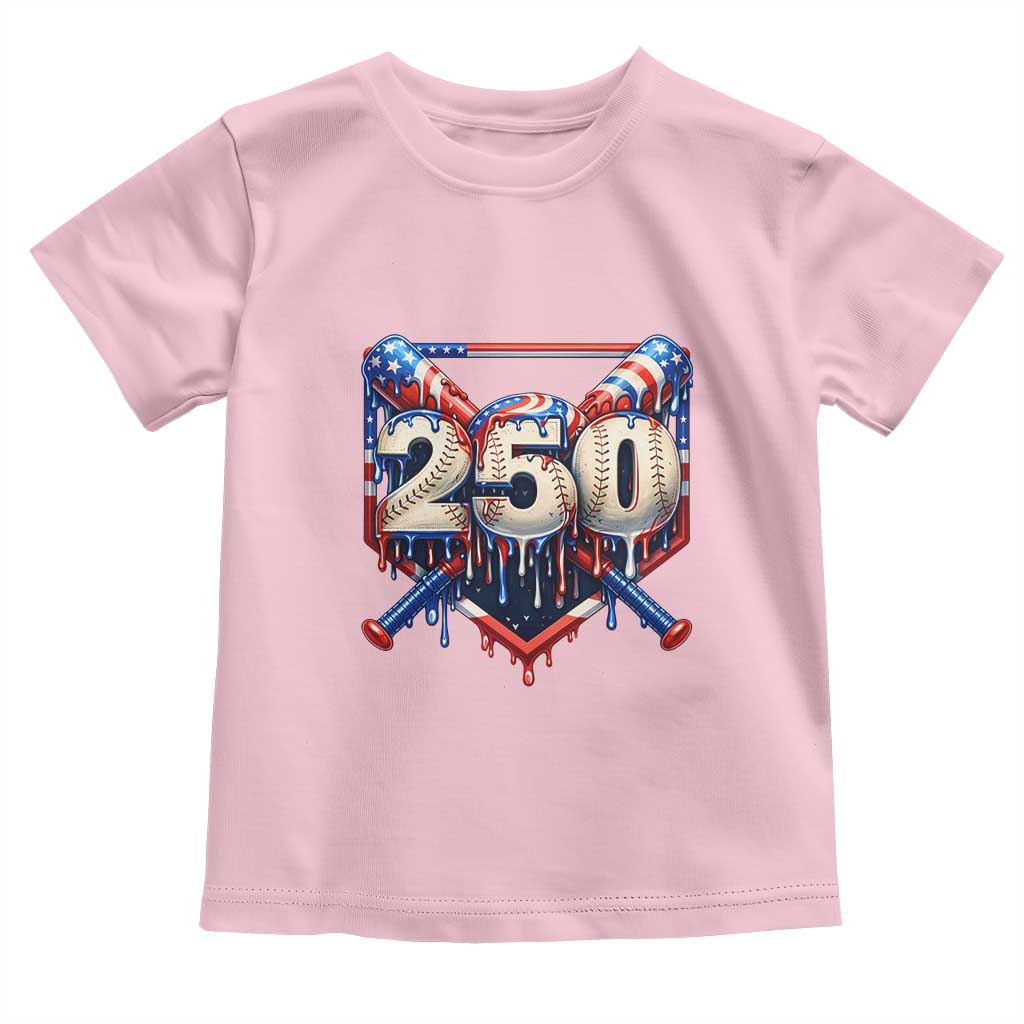 Patriotic Baseball Drip Toddler T Shirt USA 250th Anniversary Gift TS12 Light Pink Print Your Wear