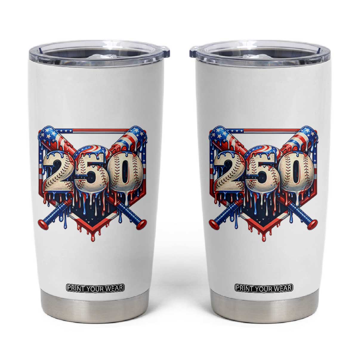 Patriotic Baseball Drip Tumbler Cup USA 250th Anniversary Gift TS12 White Print Your Wear