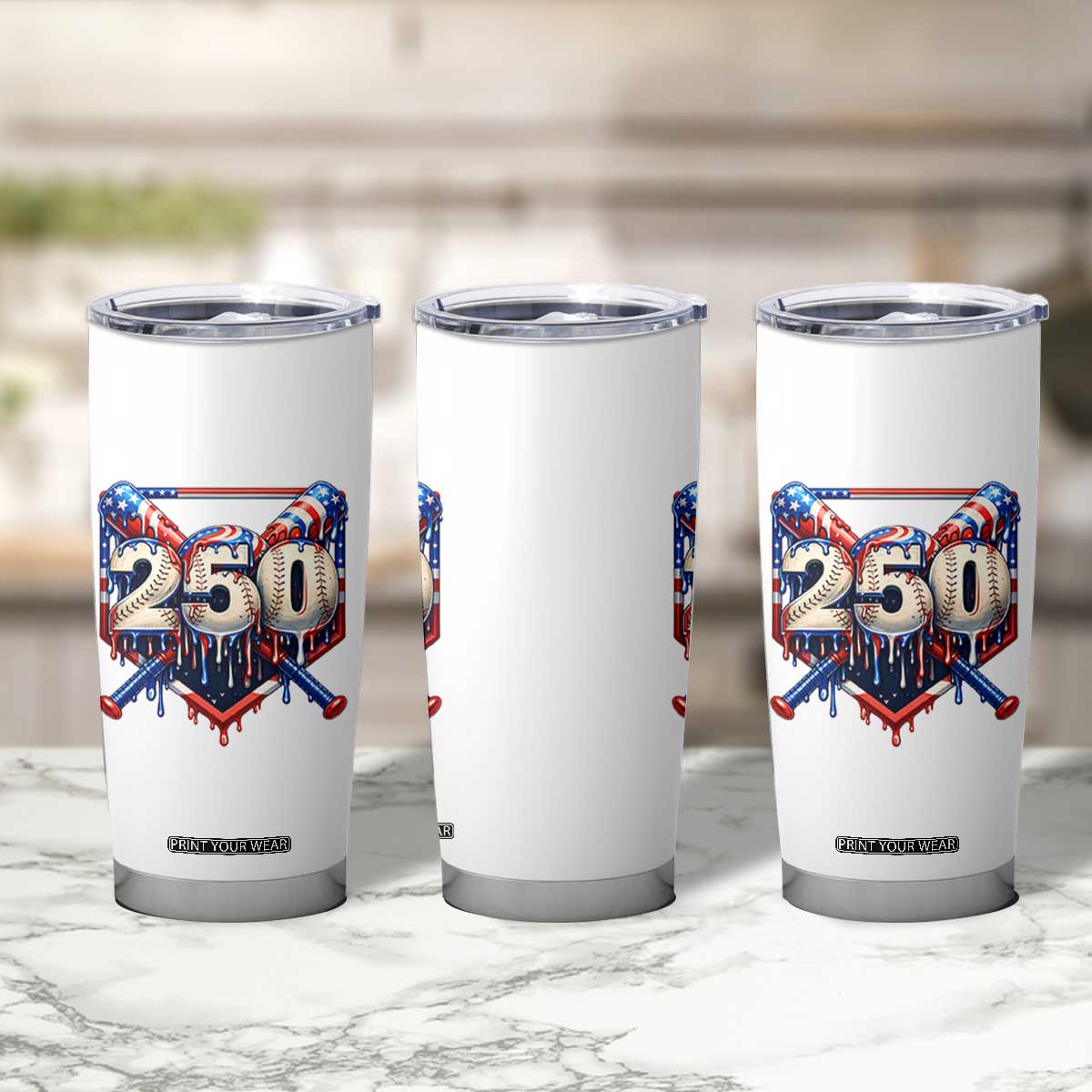 Patriotic Baseball Drip Tumbler Cup USA 250th Anniversary Gift TS12 Print Your Wear