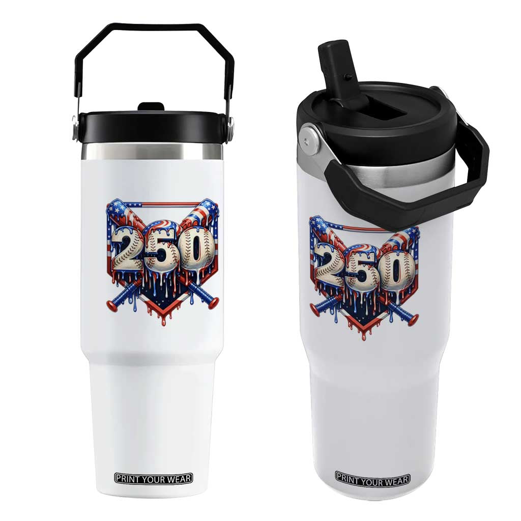 Patriotic Baseball Drip Flip Straw Tumbler USA 250th Anniversary Gift TS12 One Size: 30 oz White Print Your Wear