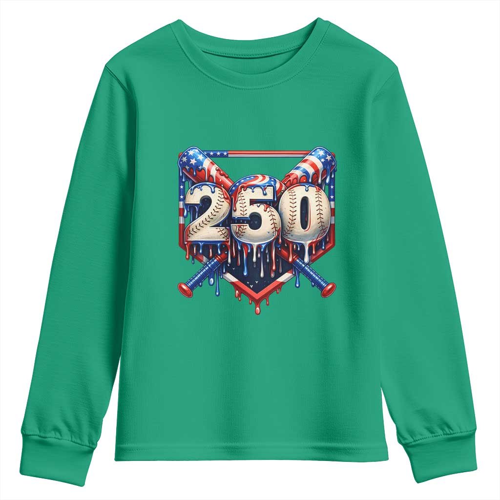 Patriotic Baseball Drip Youth Sweatshirt USA 250th Anniversary Gift TS12 Irish Green Print Your Wear