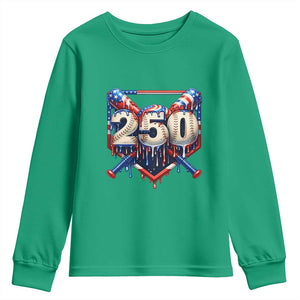 Patriotic Baseball Drip Youth Sweatshirt USA 250th Anniversary Gift TS12 Irish Green Print Your Wear