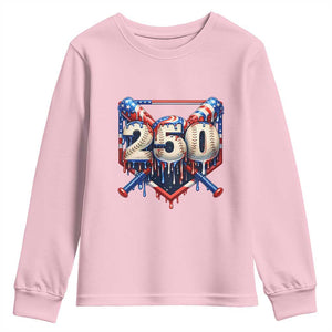 Patriotic Baseball Drip Youth Sweatshirt USA 250th Anniversary Gift TS12 Light Pink Print Your Wear