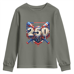 Patriotic Baseball Drip Youth Sweatshirt USA 250th Anniversary Gift TS12 Military Green Print Your Wear