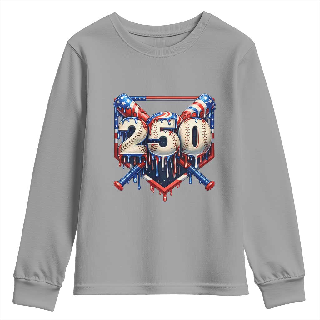 Patriotic Baseball Drip Youth Sweatshirt USA 250th Anniversary Gift TS12 Sport Gray Print Your Wear