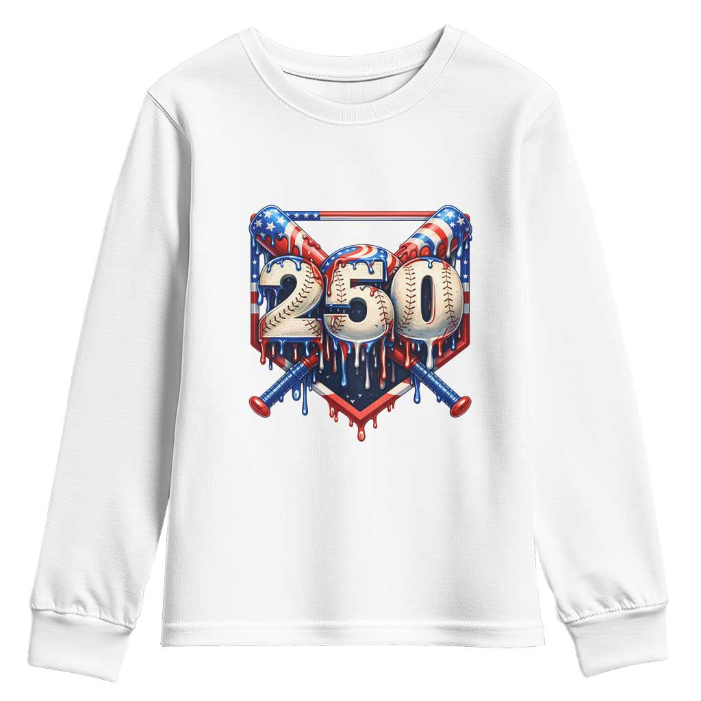 Patriotic Baseball Drip Youth Sweatshirt USA 250th Anniversary Gift TS12 White Print Your Wear