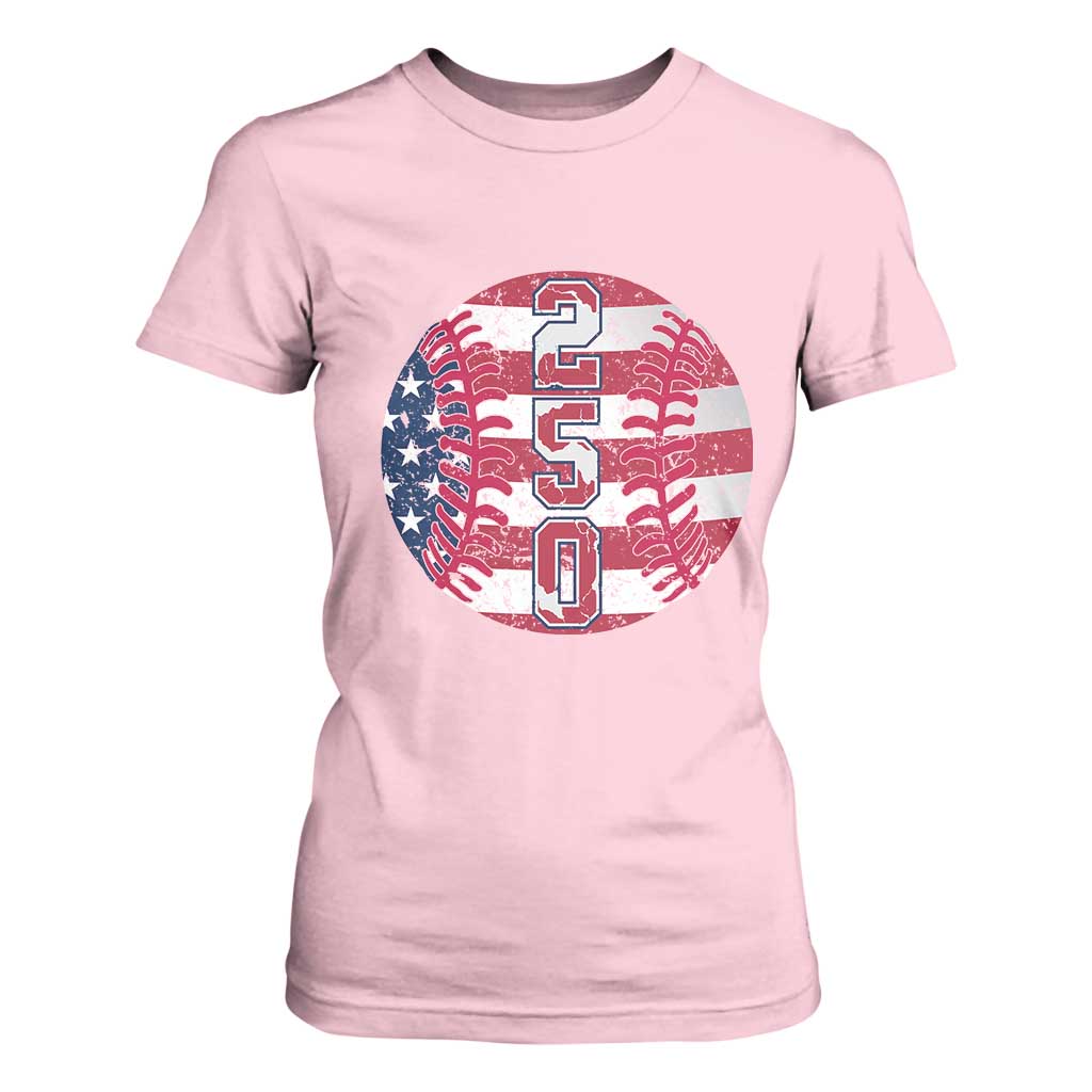 USA 250th Anniversary Baseball T Shirt For Women Patriotic Athlete Gift TS12 Light Pink Print Your Wear