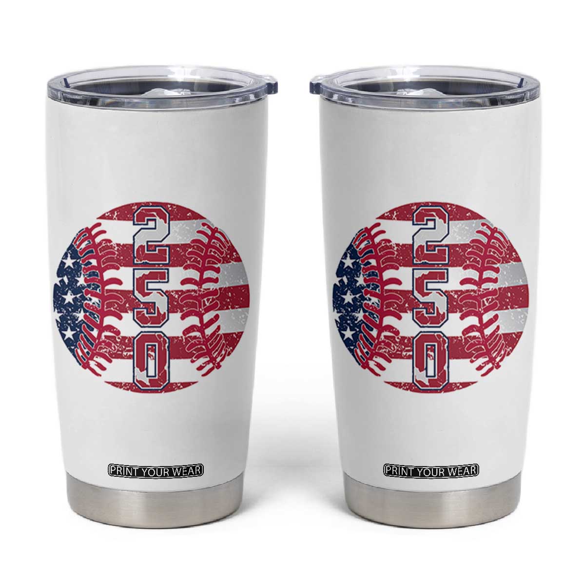 USA 250th Anniversary Baseball Tumbler Cup Patriotic Athlete Gift TS12 White Print Your Wear