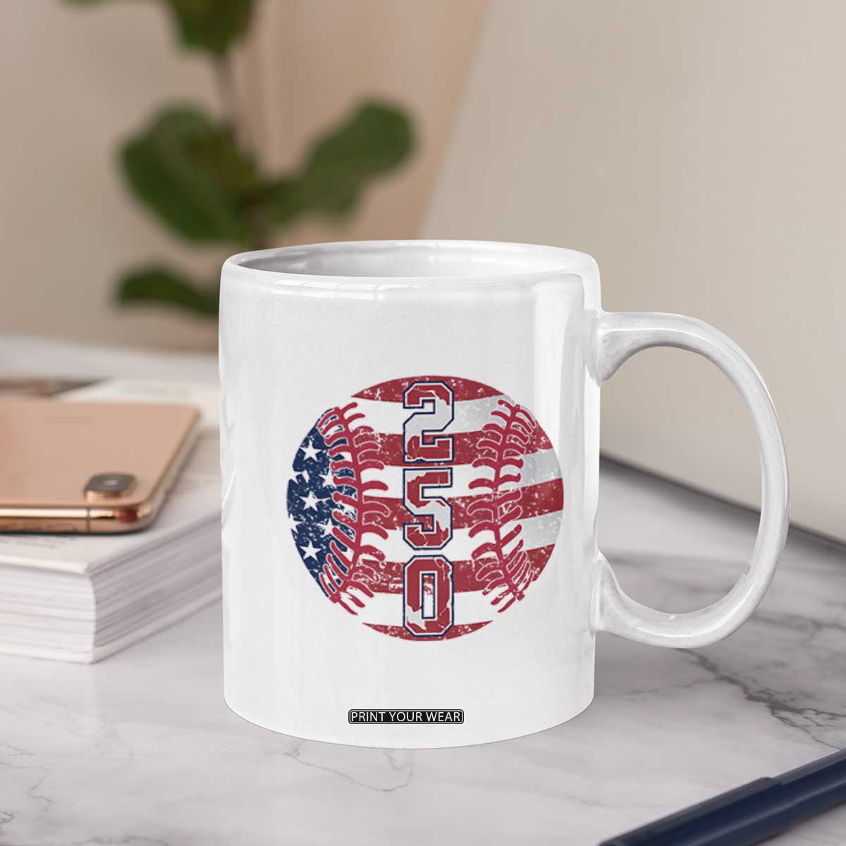 USA 250th Anniversary Baseball Coffee Mug Patriotic Athlete Gift TS12 Print Your Wear