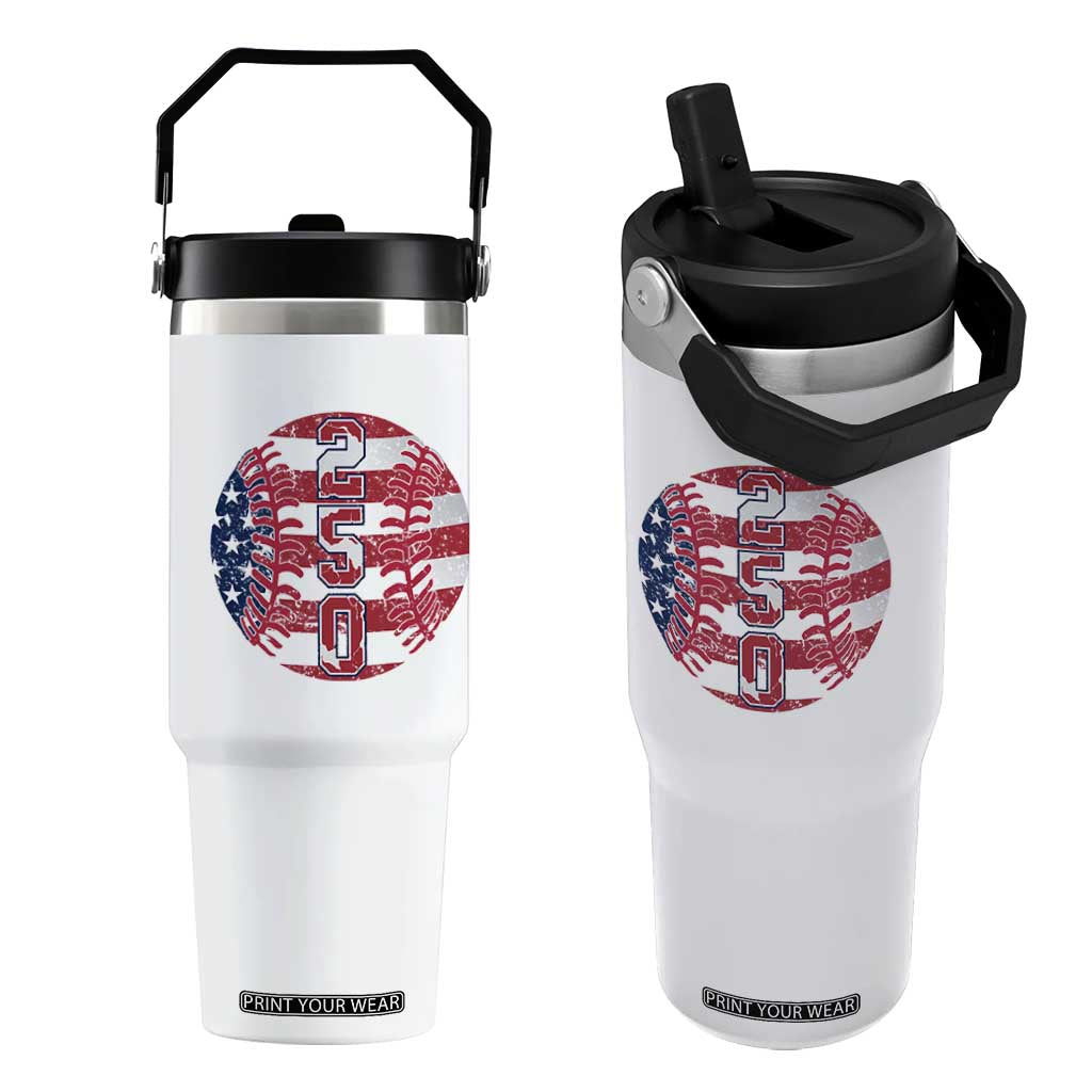 USA 250th Anniversary Baseball Flip Straw Tumbler Patriotic Athlete Gift TS12 One Size: 30 oz White Print Your Wear