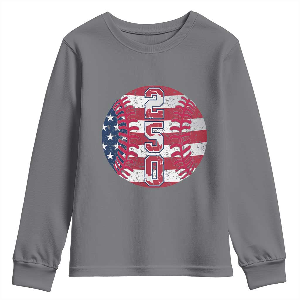 USA 250th Anniversary Baseball Youth Sweatshirt Patriotic Athlete Gift TS12 Charcoal Print Your Wear