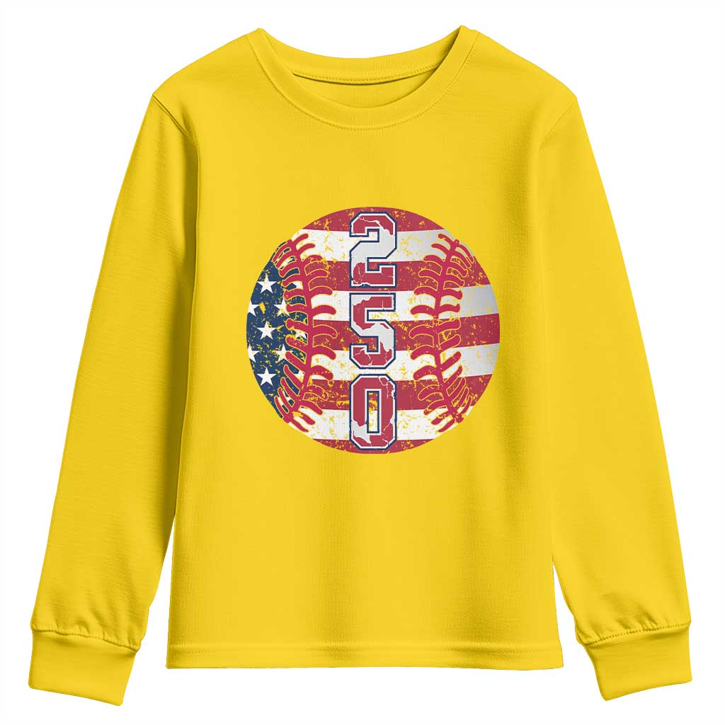 USA 250th Anniversary Baseball Youth Sweatshirt Patriotic Athlete Gift TS12 Daisy Print Your Wear