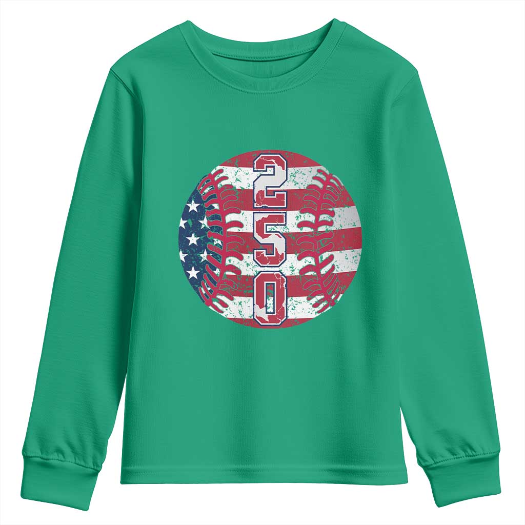 USA 250th Anniversary Baseball Youth Sweatshirt Patriotic Athlete Gift TS12 Irish Green Print Your Wear