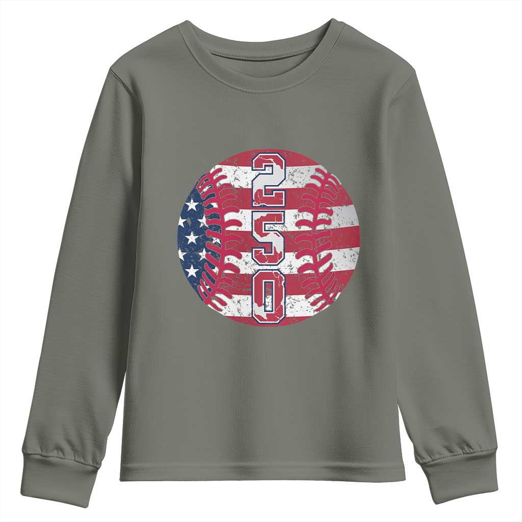 USA 250th Anniversary Baseball Youth Sweatshirt Patriotic Athlete Gift TS12 Military Green Print Your Wear
