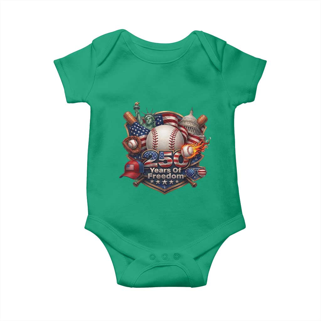 USA 250 Years Of Freedom Baseball Graphic Baby Onesie TS12 Irish Green Print Your Wear