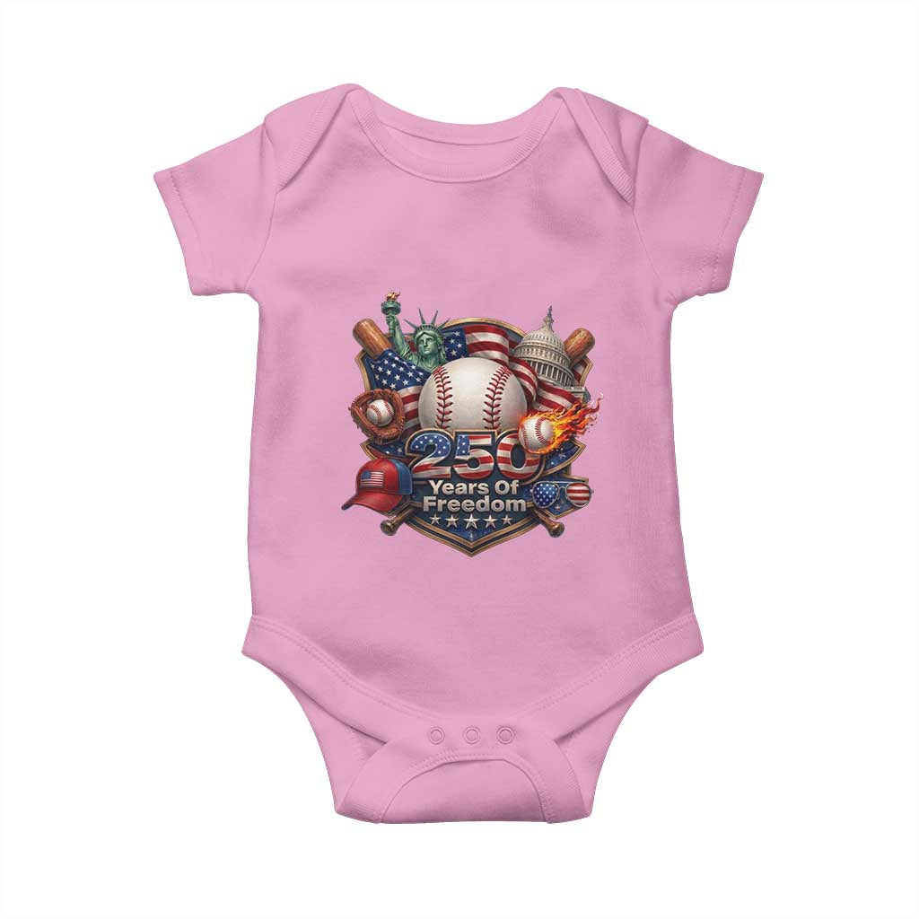 USA 250 Years Of Freedom Baseball Graphic Baby Onesie TS12 Light Pink Print Your Wear