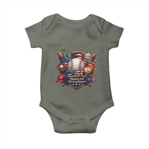 USA 250 Years Of Freedom Baseball Graphic Baby Onesie TS12 Military Green Print Your Wear