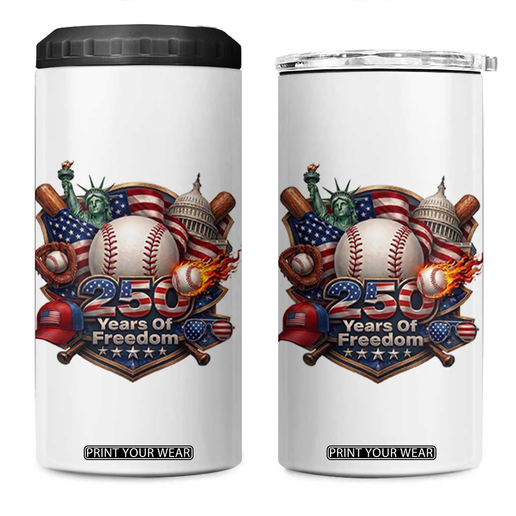 USA 250 Years Of Freedom Baseball Graphic 4 in 1 Can Cooler Tumbler TS12 One Size: 16 oz White Print Your Wear