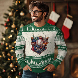 USA 250 Years Of Freedom Baseball Graphic Ugly Christmas Sweater TS12 Beige Green Print Your Wear