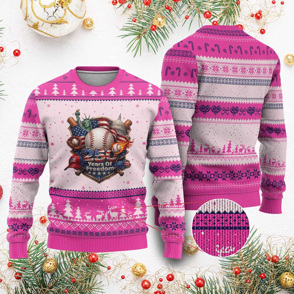 USA 250 Years Of Freedom Baseball Graphic Ugly Christmas Sweater TS12 Hot Pink Print Your Wear