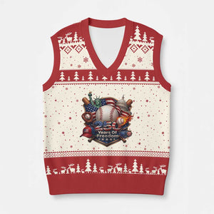 USA 250 Years Of Freedom Baseball Graphic V-Neck Knit Sweater Vest TS12 Beige Red Print Your Wear