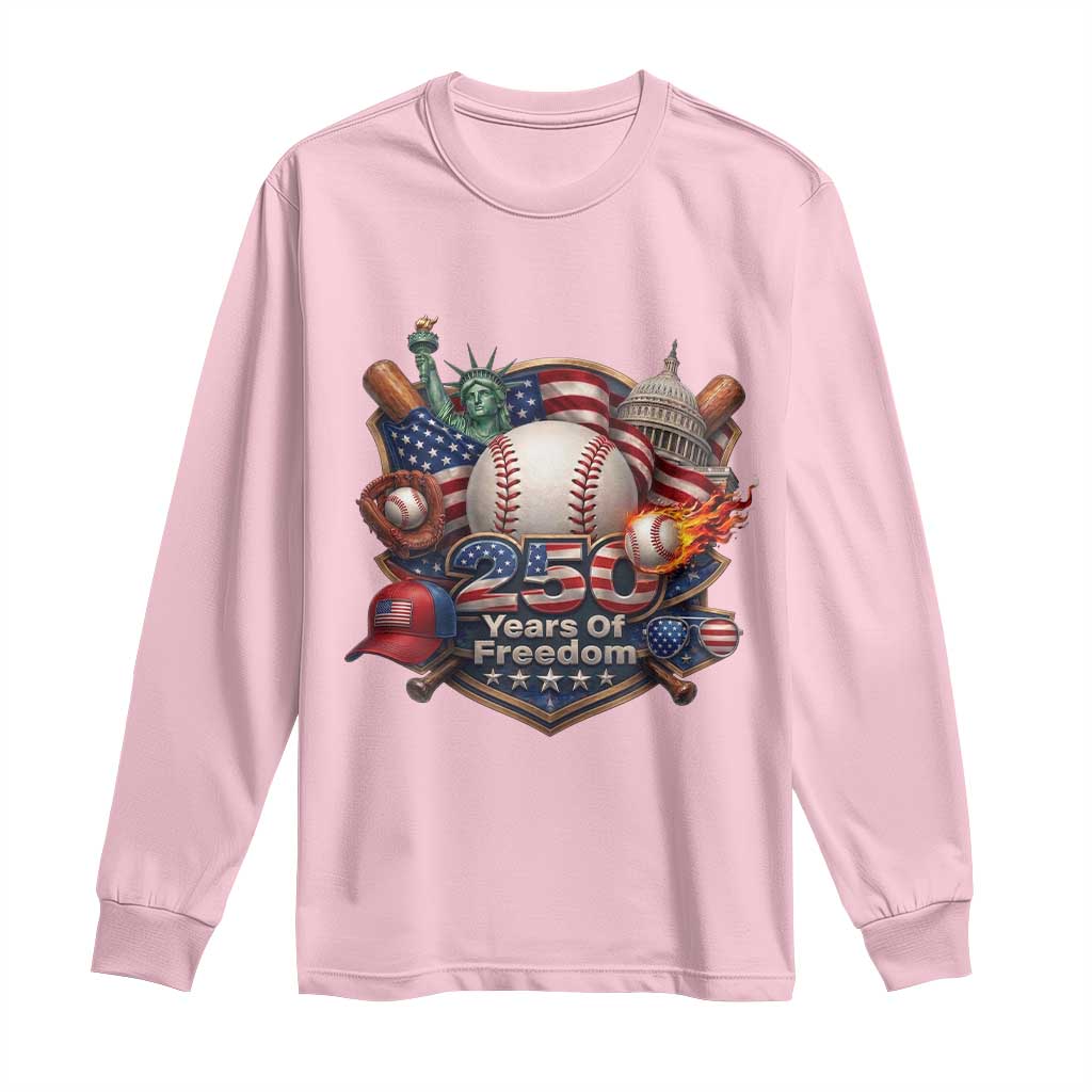 USA 250 Years Of Freedom Baseball Graphic Long Sleeve Shirt TS12 Light Pink Print Your Wear