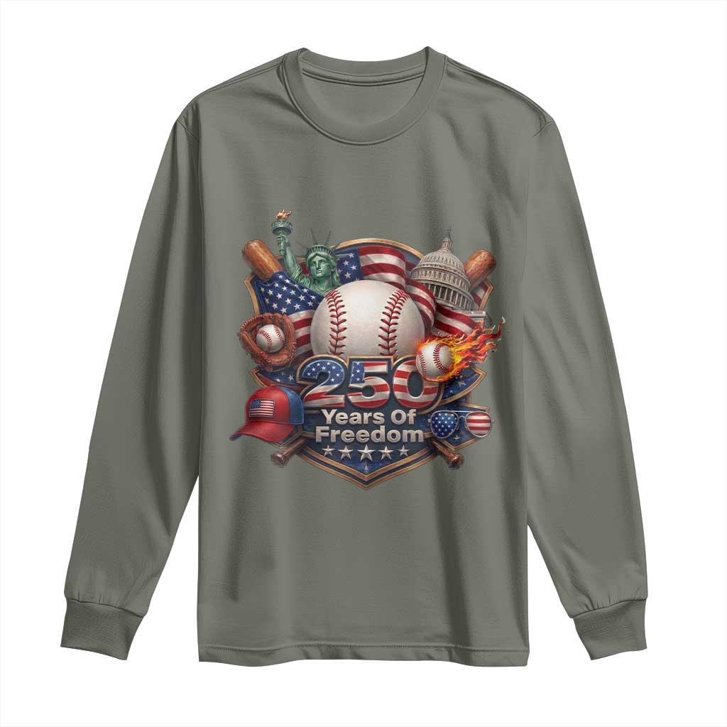 USA 250 Years Of Freedom Baseball Graphic Long Sleeve Shirt TS12 Military Green Print Your Wear