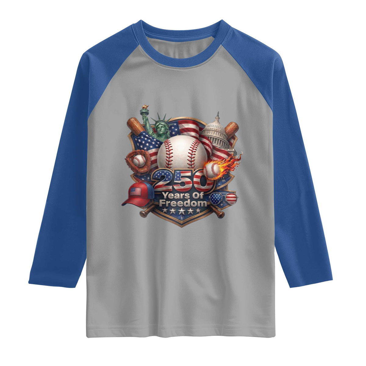 USA 250 Years Of Freedom Baseball Graphic Raglan Shirt TS12 Sport Gray Royal Print Your Wear