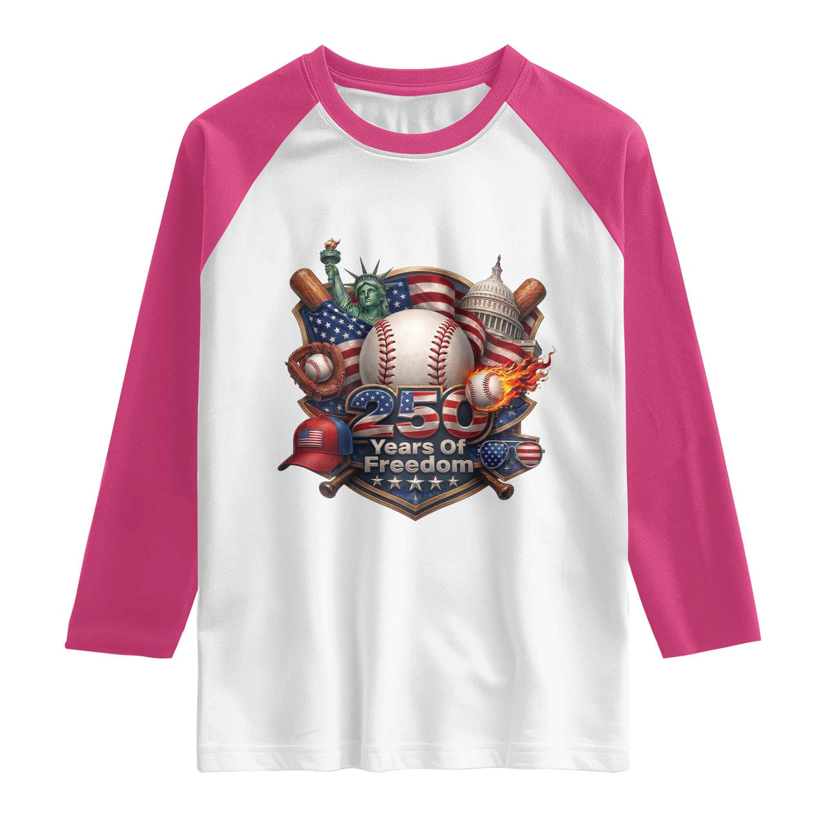 USA 250 Years Of Freedom Baseball Graphic Raglan Shirt TS12 White Heliconia Print Your Wear