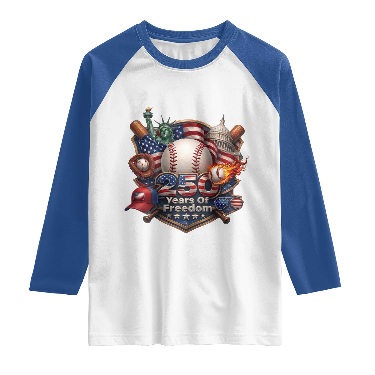 USA 250 Years Of Freedom Baseball Graphic Raglan Shirt TS12 White Royal Print Your Wear