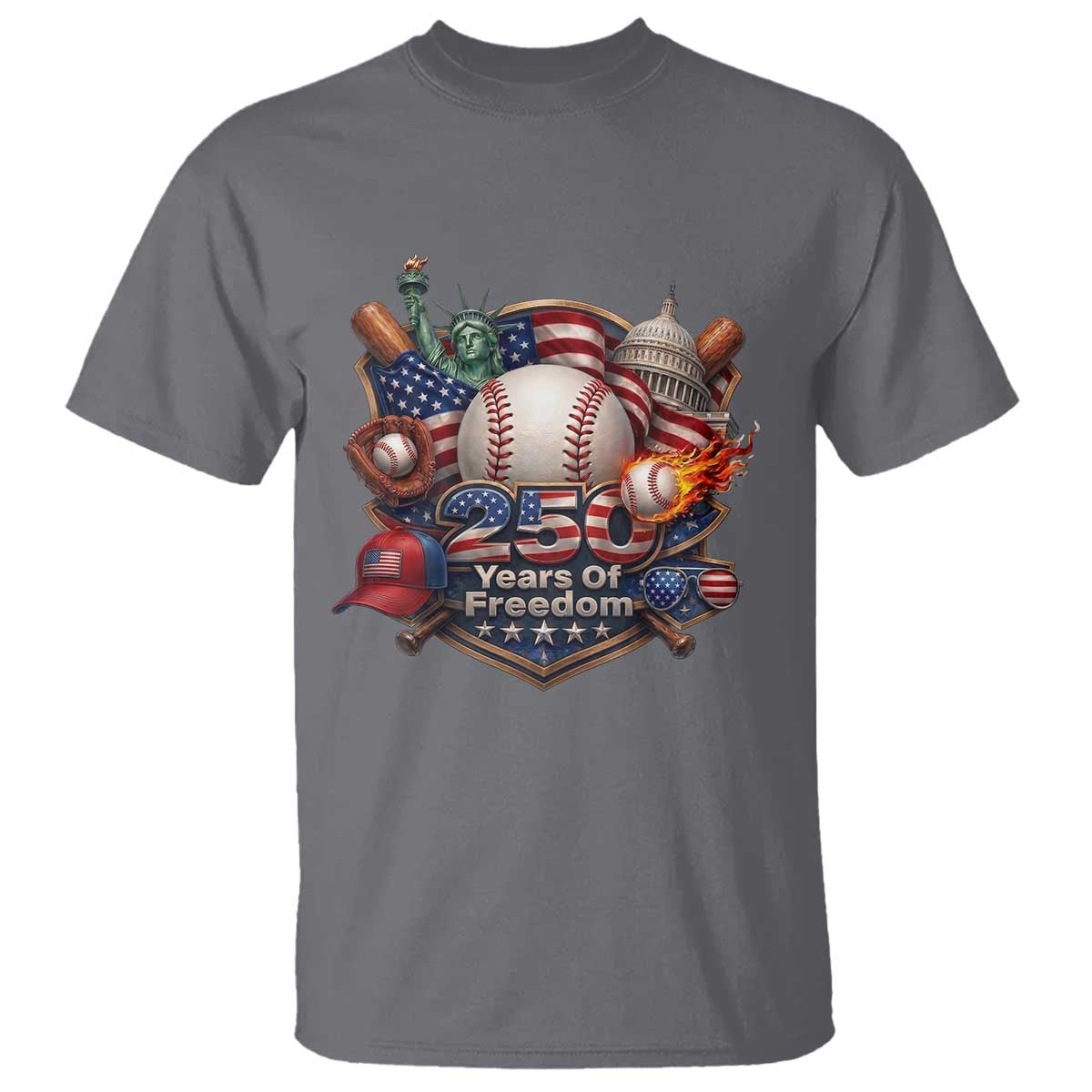 USA 250 Years Of Freedom Baseball Graphic T Shirt TS12 Charcoal Print Your Wear