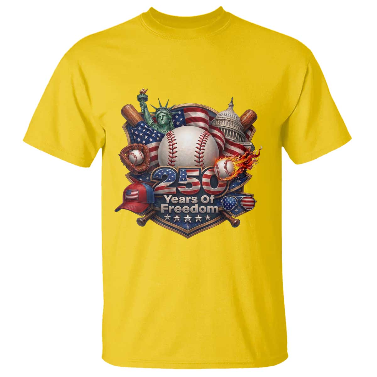 USA 250 Years Of Freedom Baseball Graphic T Shirt TS12 Daisy Print Your Wear