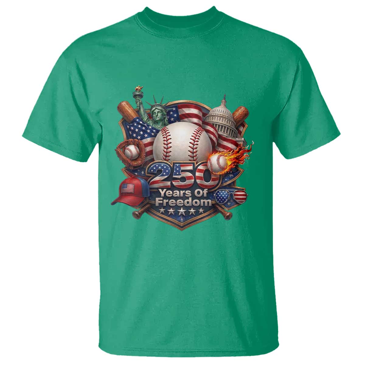 USA 250 Years Of Freedom Baseball Graphic T Shirt TS12 Irish Green Print Your Wear
