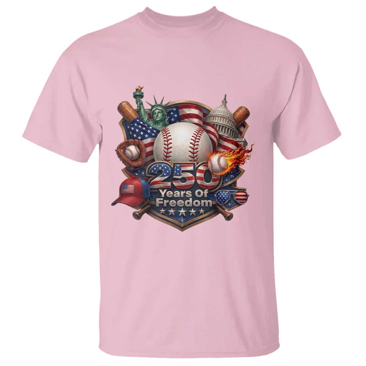 USA 250 Years Of Freedom Baseball Graphic T Shirt TS12 Light Pink Print Your Wear