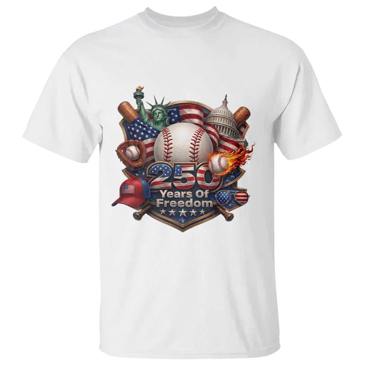 USA 250 Years Of Freedom Baseball Graphic T Shirt TS12 White Print Your Wear
