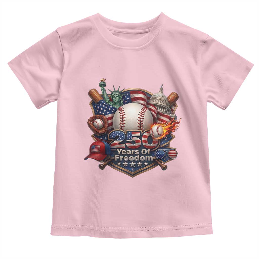 USA 250 Years Of Freedom Baseball Graphic Toddler T Shirt TS12 Light Pink Print Your Wear