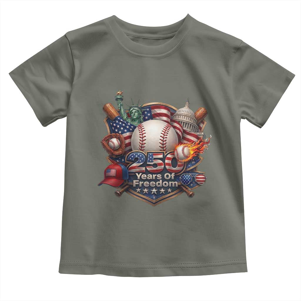 USA 250 Years Of Freedom Baseball Graphic Toddler T Shirt TS12 Military Green Print Your Wear