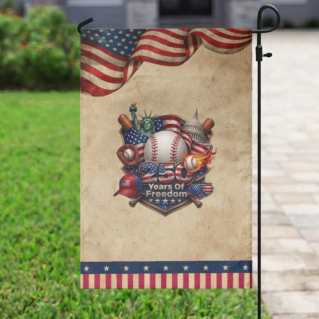 USA 250 Years Of Freedom Baseball Graphic Patriotic Garden Flag TS12 Vintage Rustic Tan Navy Print Your Wear