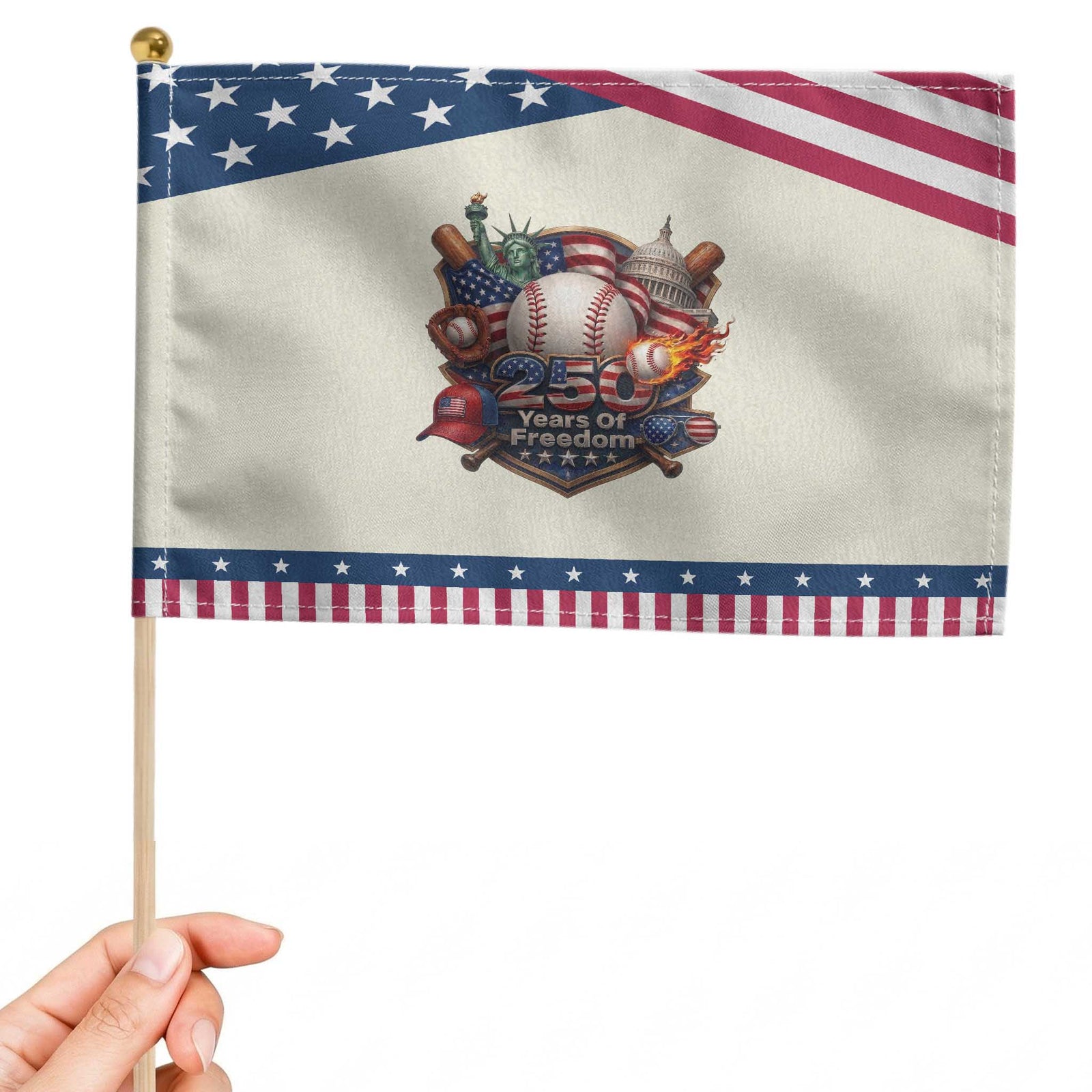 USA 250 Years Of Freedom Baseball Graphic Patriotic Handheld Flag TS12 Modern 8.2