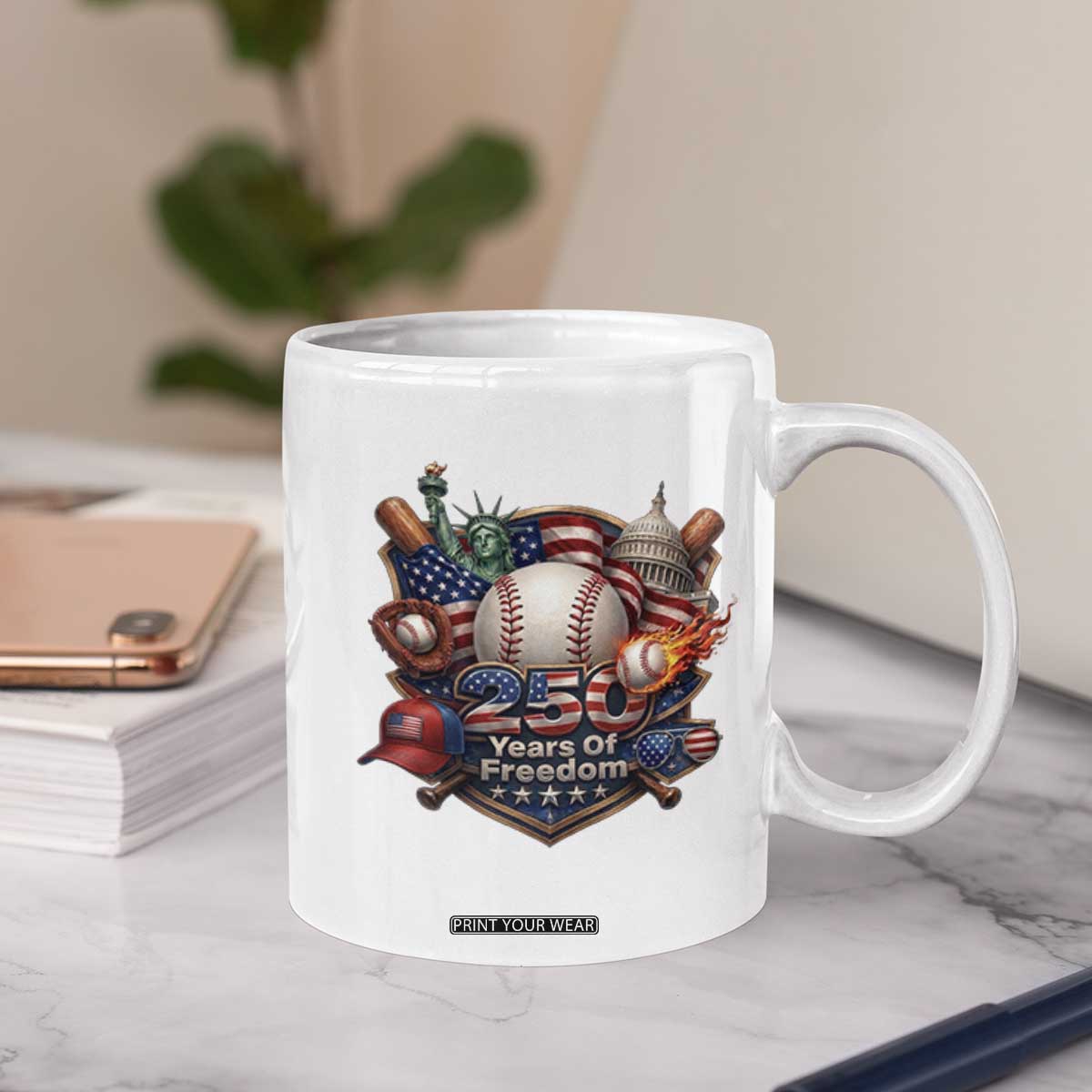 USA 250 Years Of Freedom Baseball Graphic Coffee Mug TS12 Print Your Wear