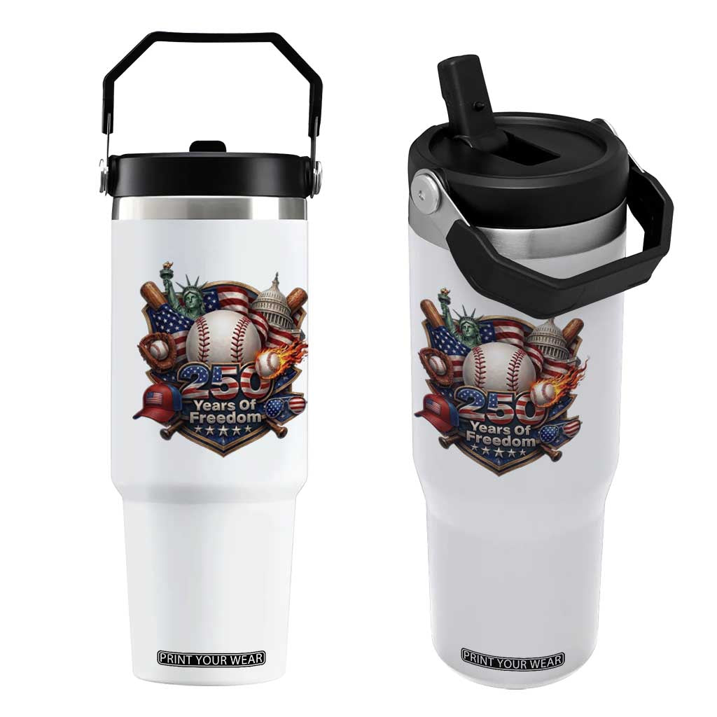 USA 250 Years Of Freedom Baseball Graphic Flip Straw Tumbler TS12 One Size: 30 oz White Print Your Wear