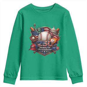 USA 250 Years Of Freedom Baseball Graphic Youth Sweatshirt TS12 Irish Green Print Your Wear