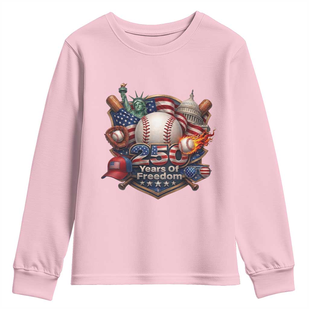 USA 250 Years Of Freedom Baseball Graphic Youth Sweatshirt TS12 Light Pink Print Your Wear