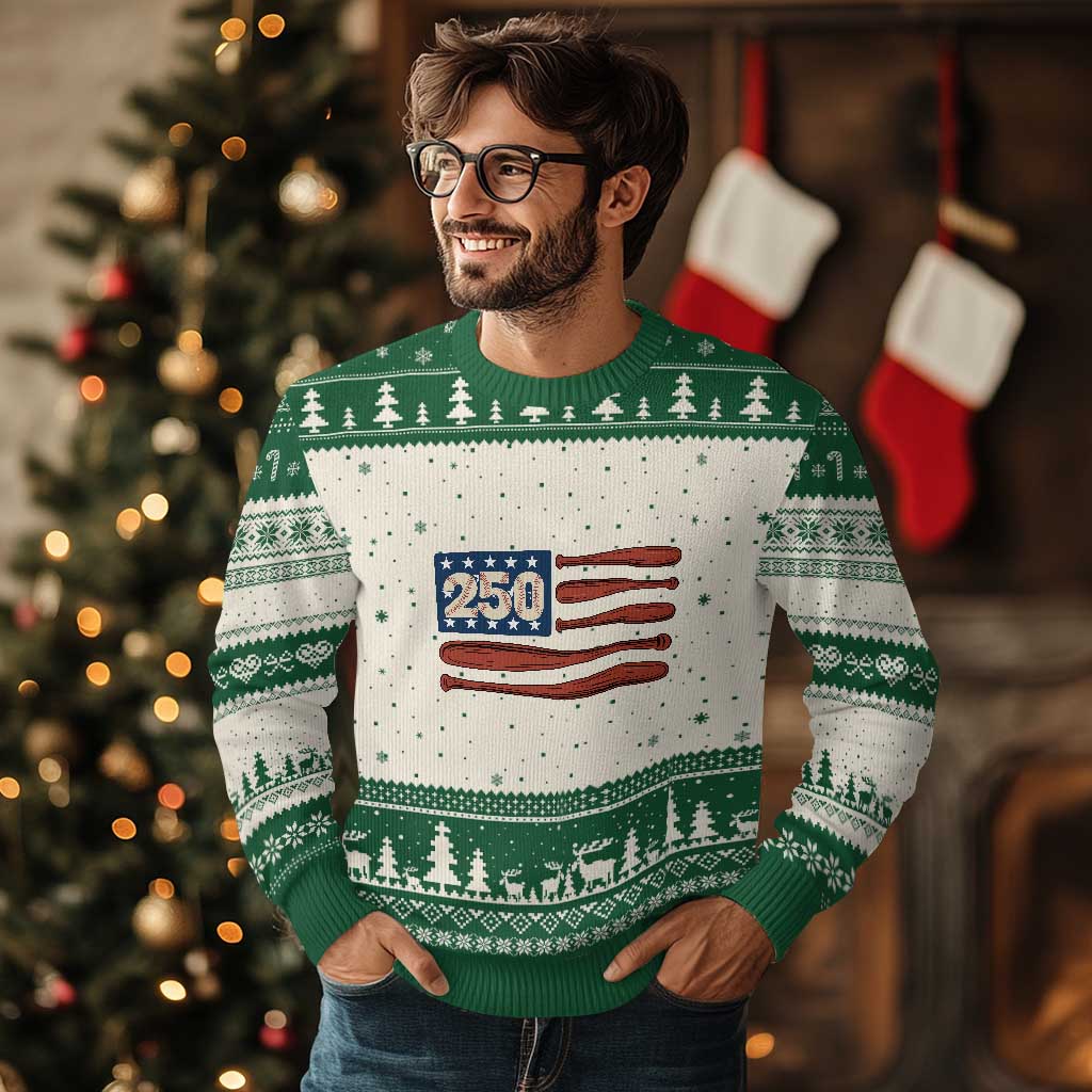 USA Flag Baseball Ugly Christmas Sweater America 250th Anniversary Gift TS12 Beige Green Print Your Wear