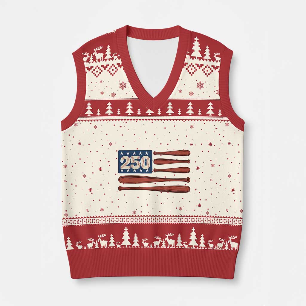 USA Flag Baseball V-Neck Knit Sweater Vest America 250th Anniversary Gift TS12 Beige Red Print Your Wear